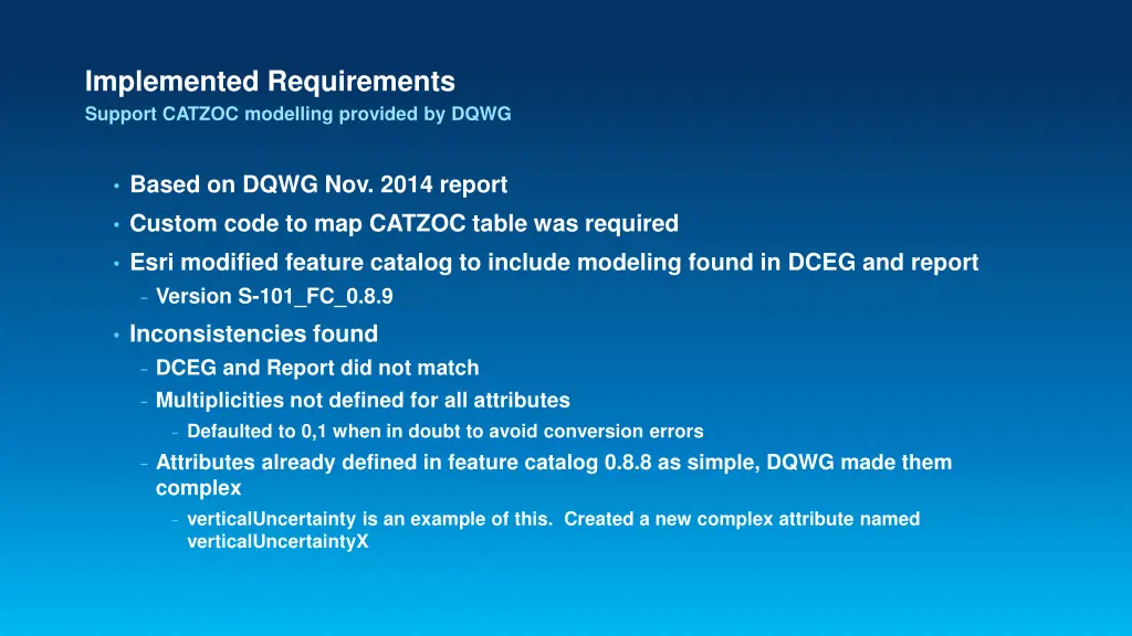implemented requirements support catzoc modelling
