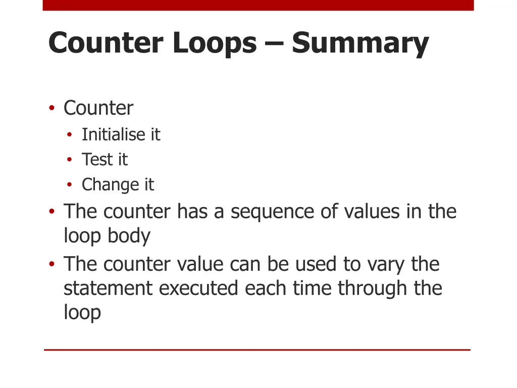 counter loops summary