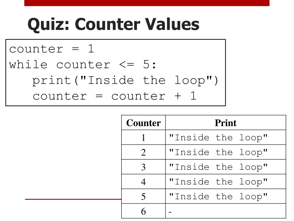 quiz counter values 1