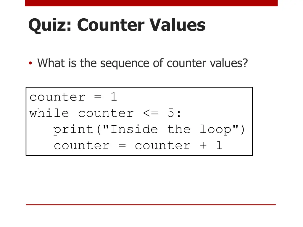 quiz counter values