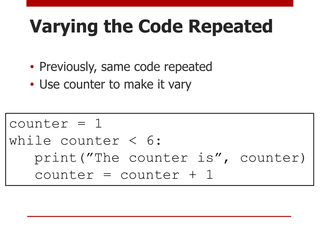 varying the code repeated