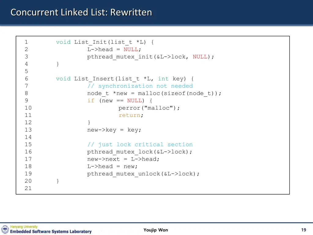 concurrent linked list rewritten