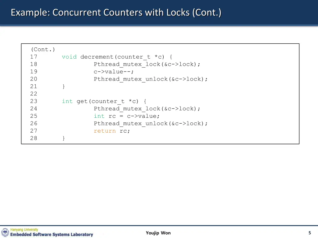 example concurrent counters with locks cont