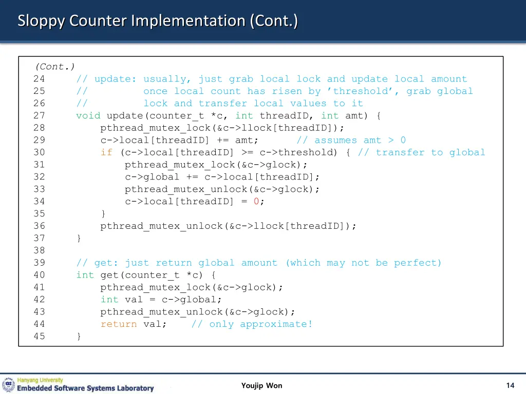 sloppy counter implementation cont