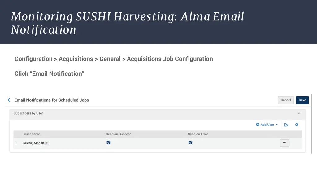 monitoring sushi harvesting alma email