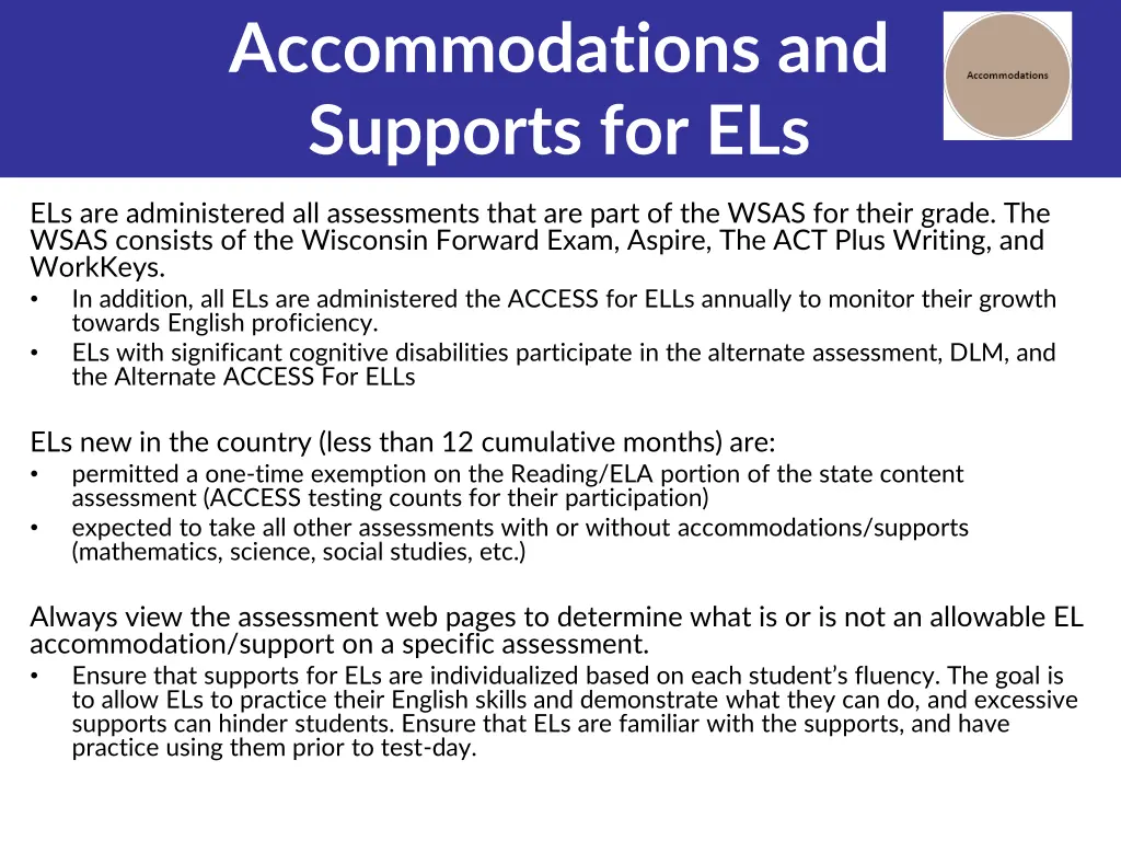 accommodations and supports for els