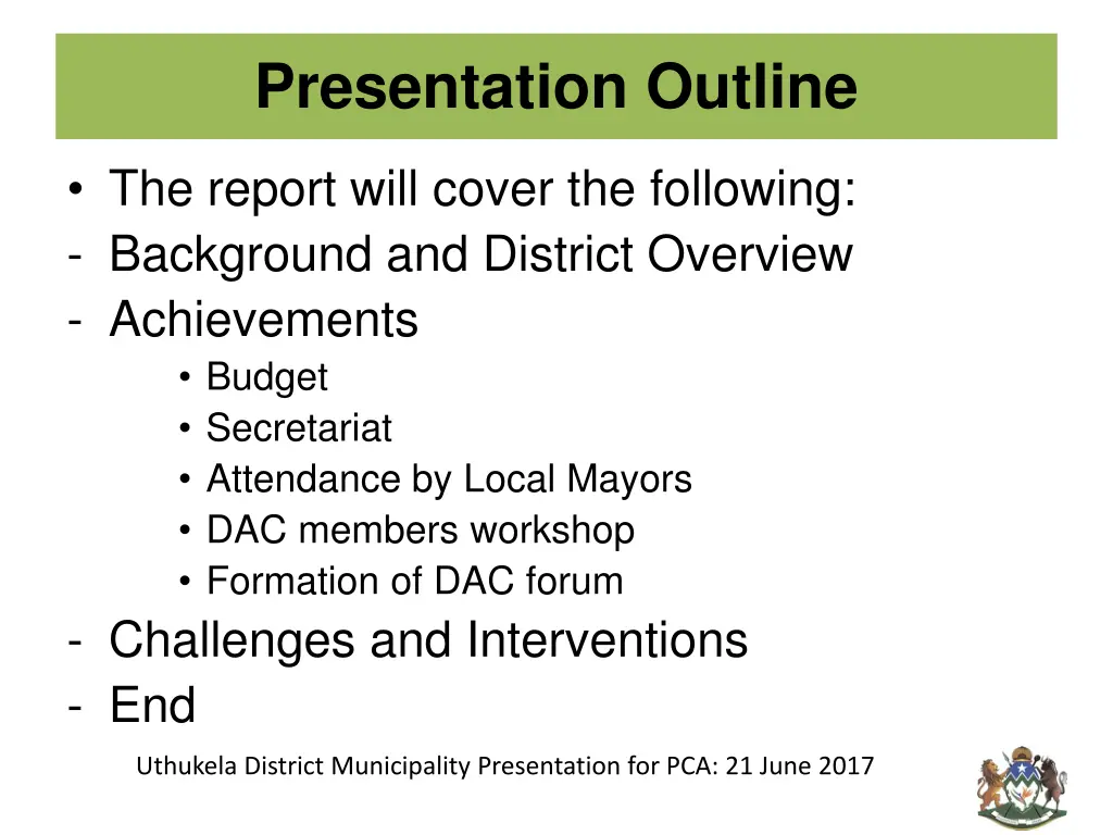 presentation outline