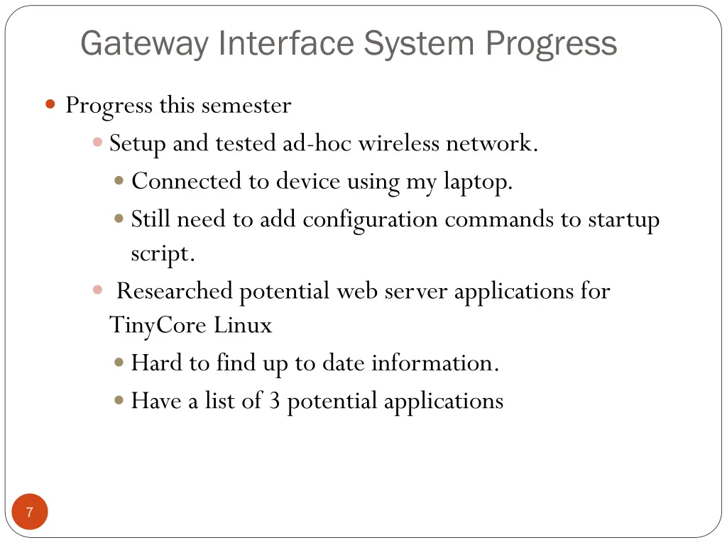 gateway interface system progress 1