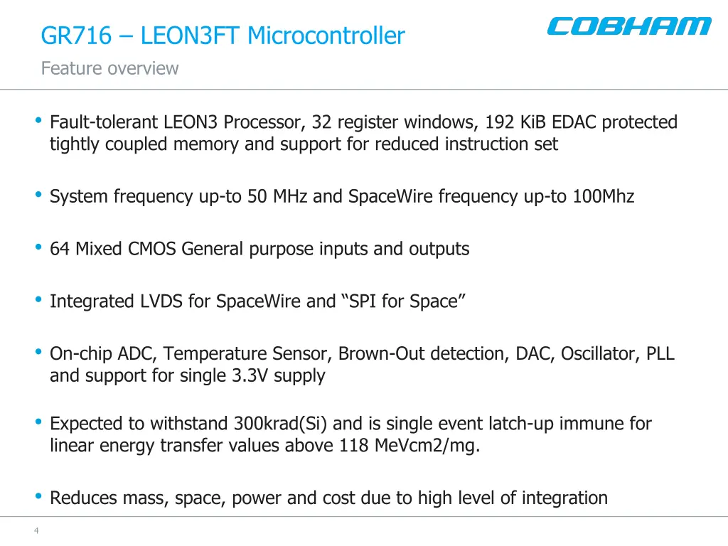 gr716 leon3ft microcontroller feature overview