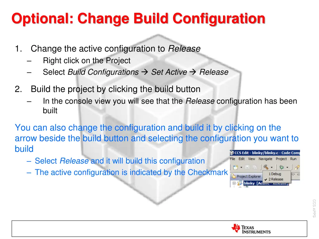 optional change build configuration