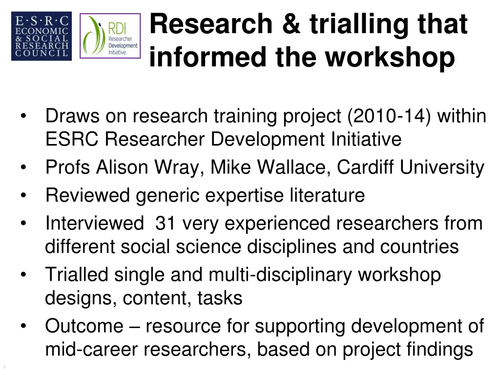 research trialling that informed the workshop