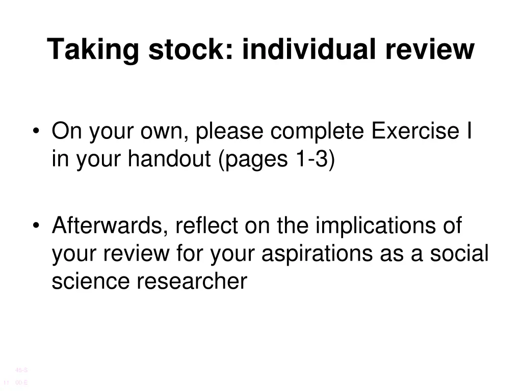 taking stock individual review
