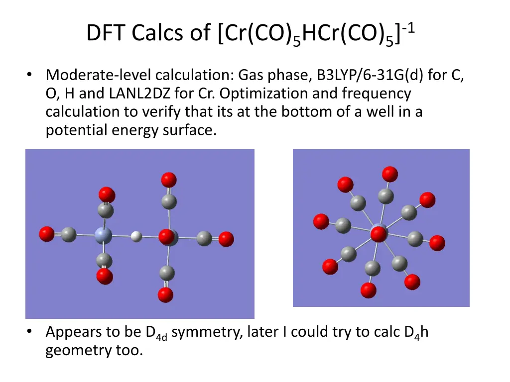 dft calcs of cr co 5 hcr co 5 1