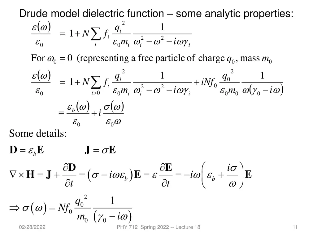 drude model dielectric function some analytic 1