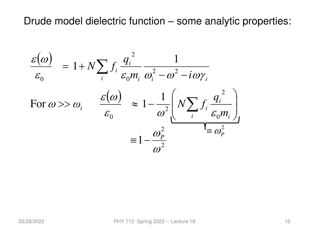 drude model dielectric function some analytic
