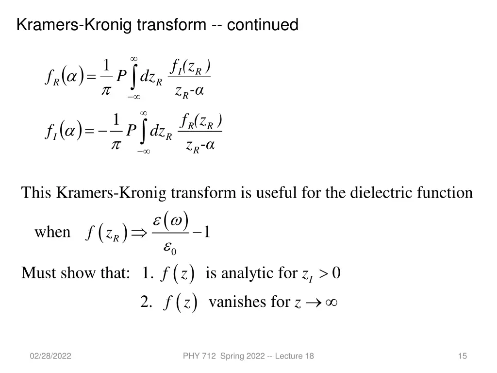 kramers kronig transform continued 2