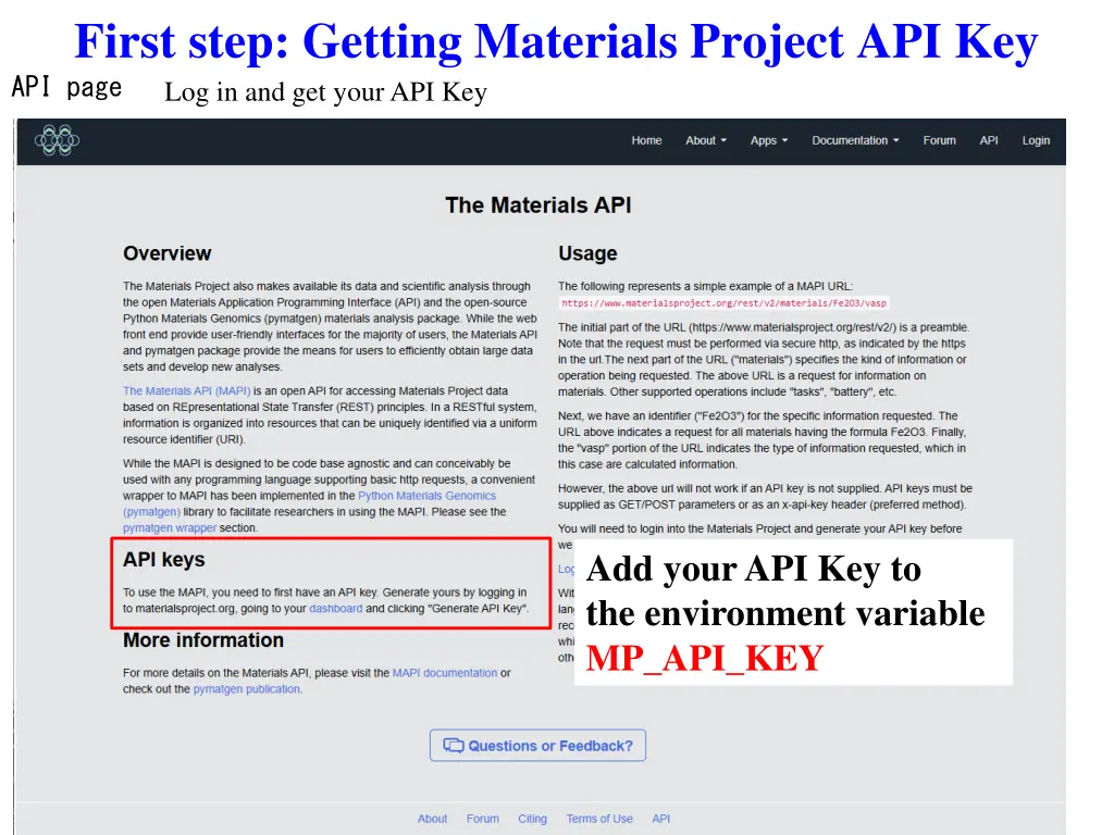 first step getting materials project