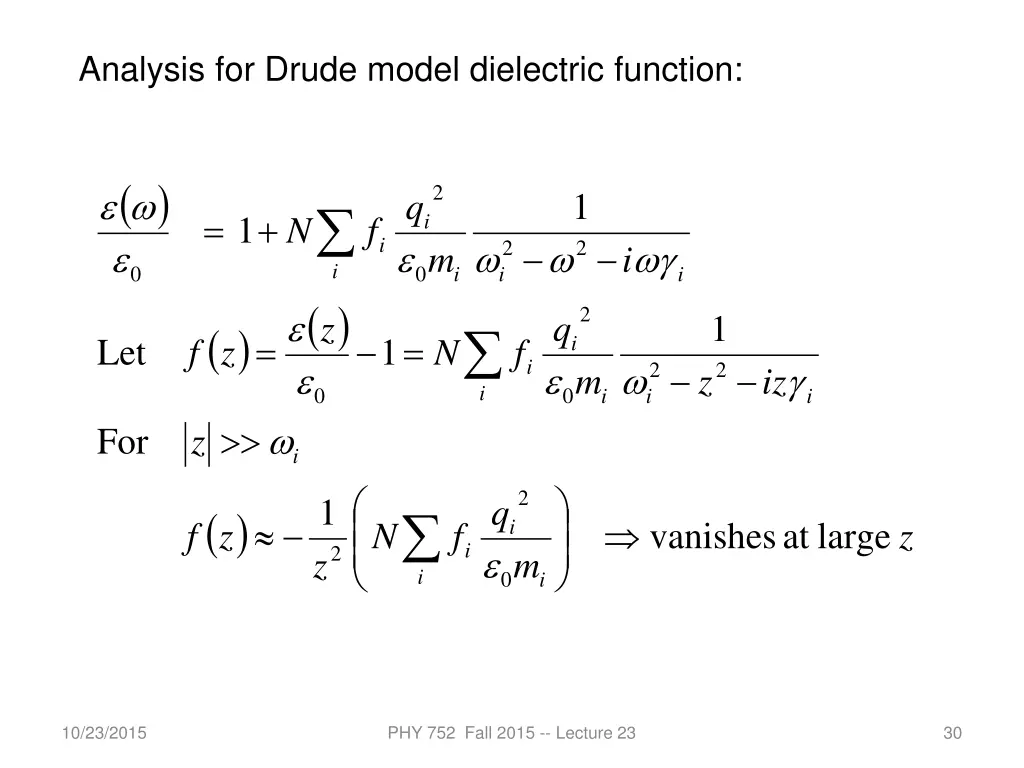 analysis for drude model dielectric function