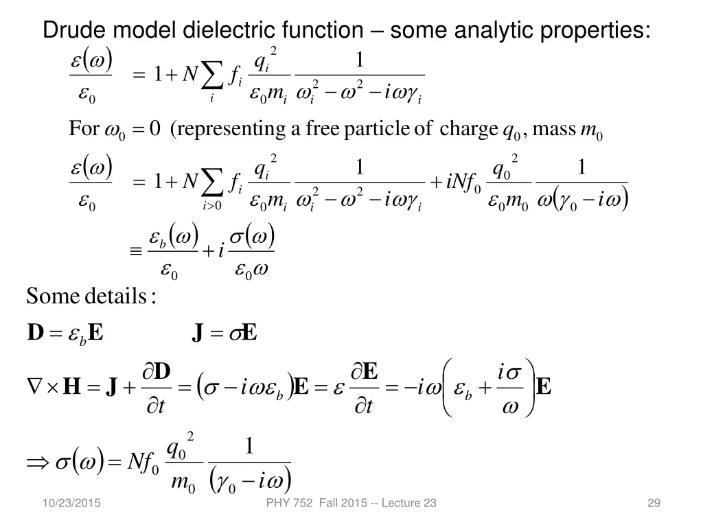 drude model dielectric function some analytic 1
