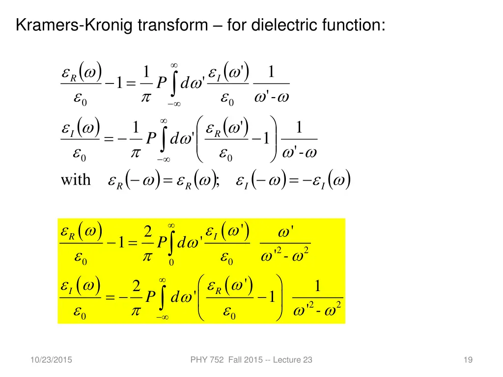 kramers kronig transform for dielectric function