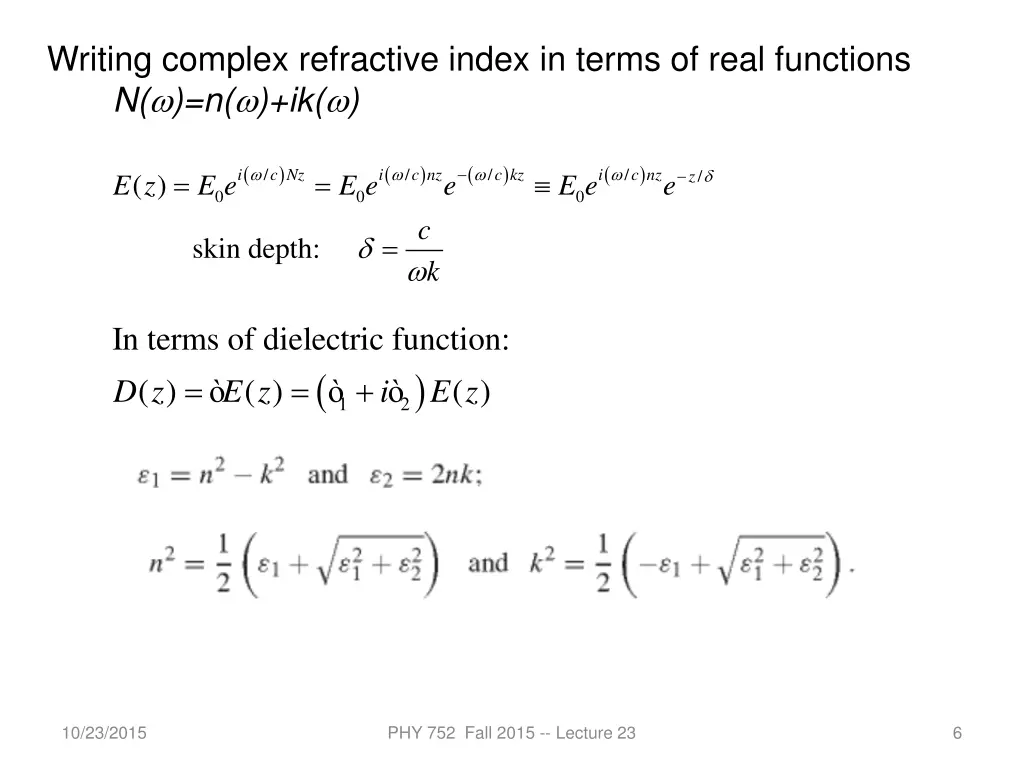 writing complex refractive index in terms of real