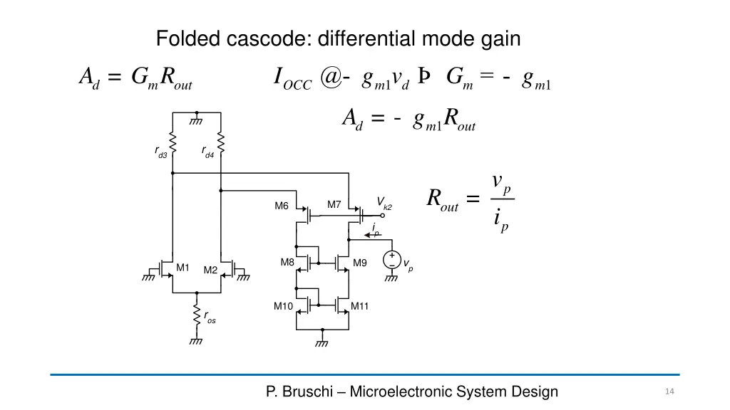 folded cascode differential mode gain g r occ i @
