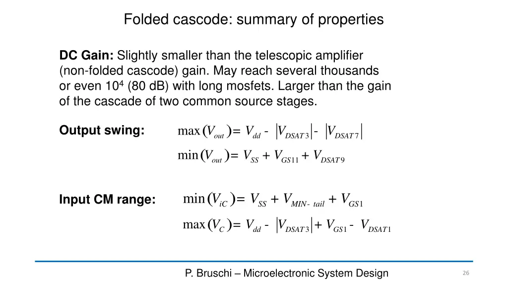folded cascode summary of properties