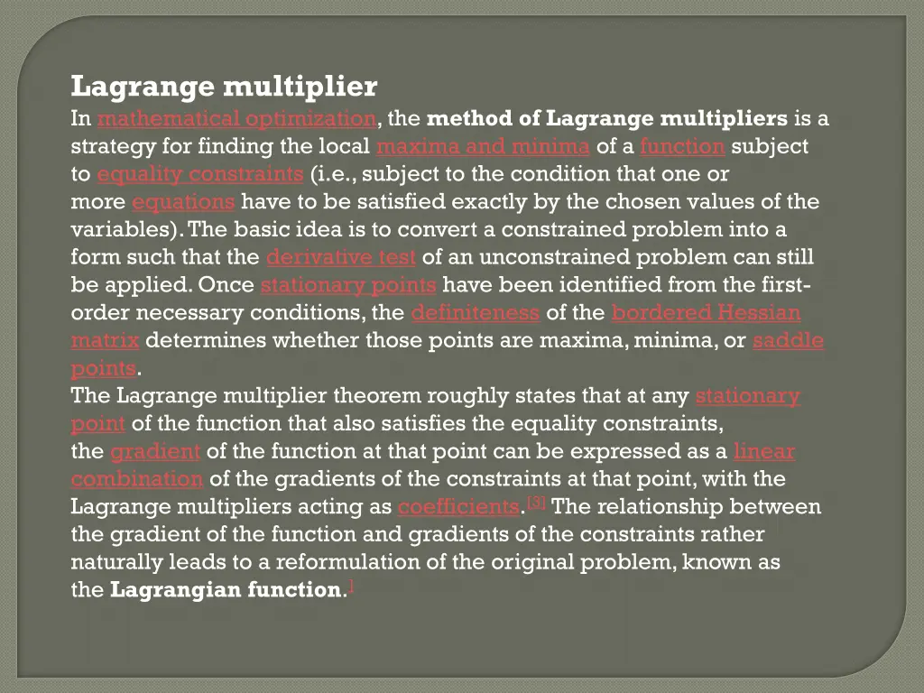 lagrange multiplier in mathematical optimization