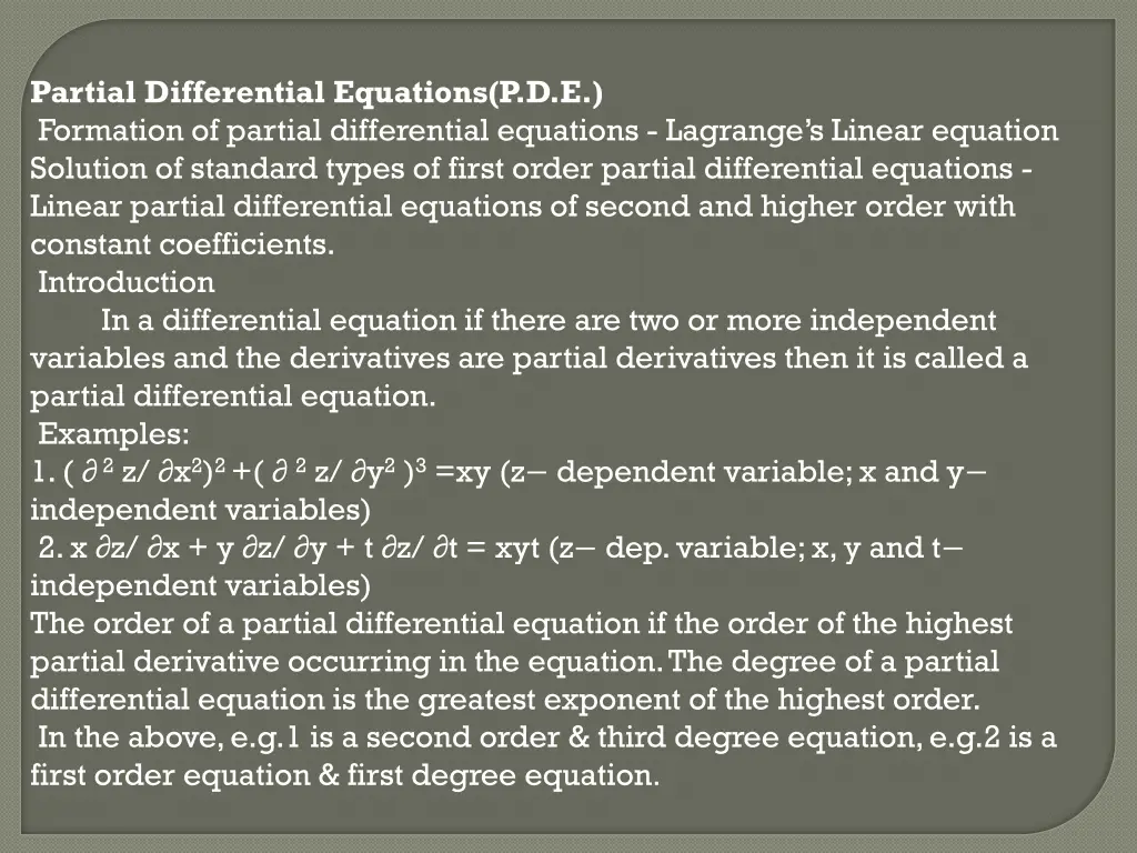 partial differential equations p d e formation