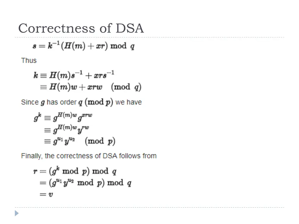 correctness of dsa