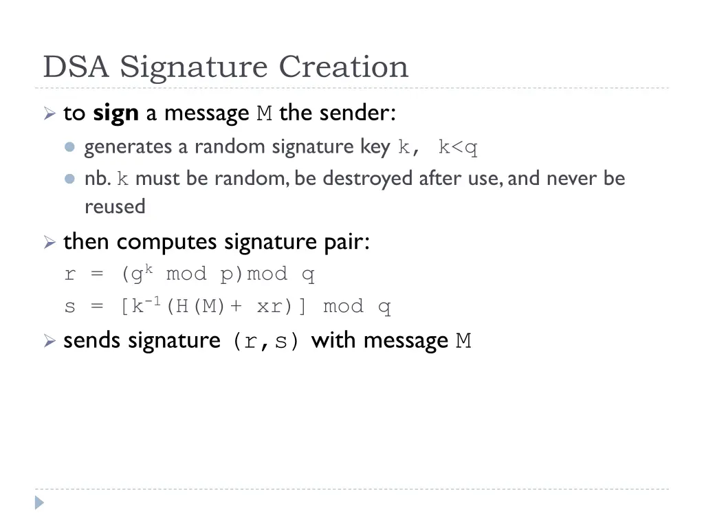 dsa signature creation