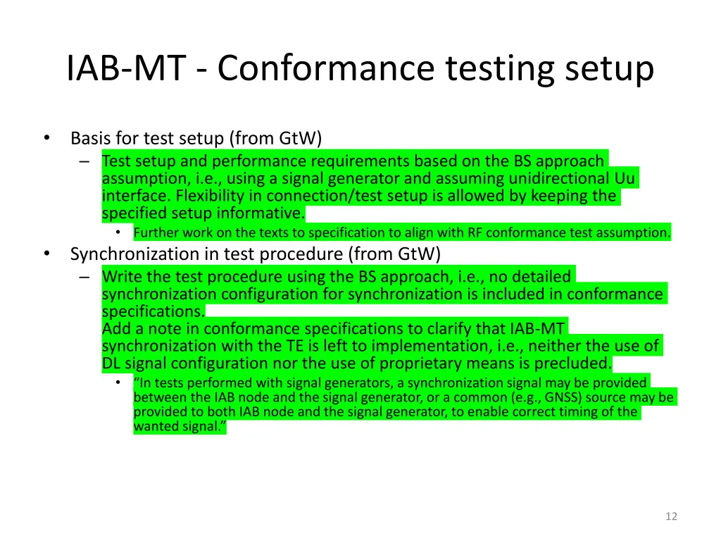 iab mt conformance testing setup