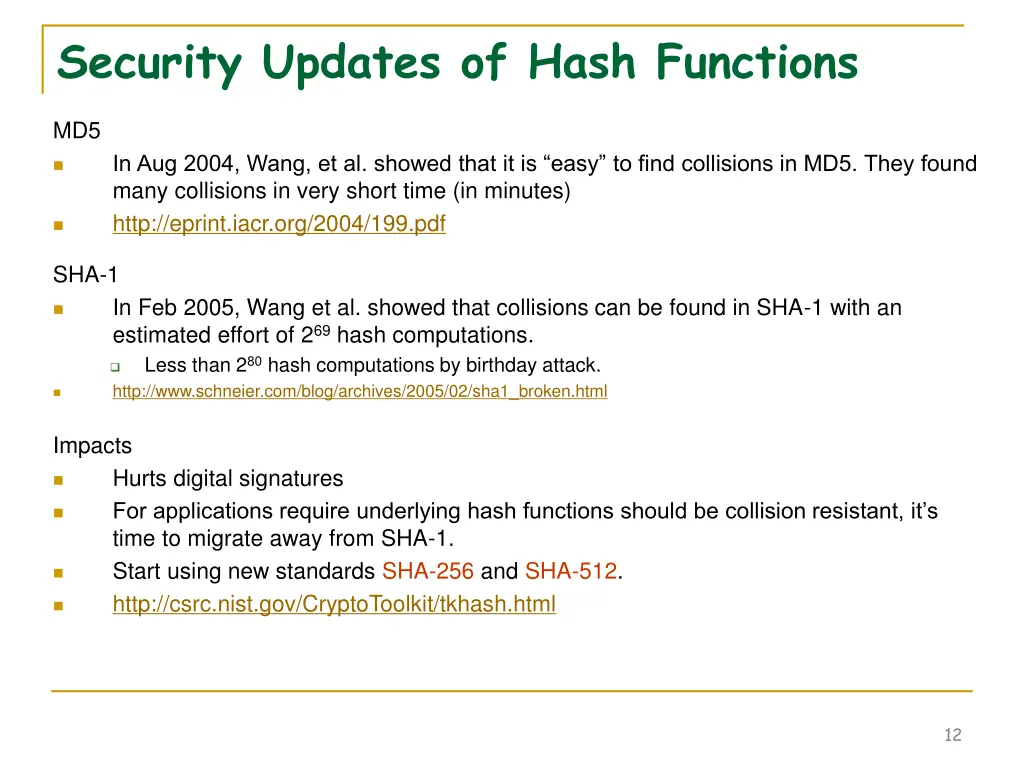 security updates of hash functions