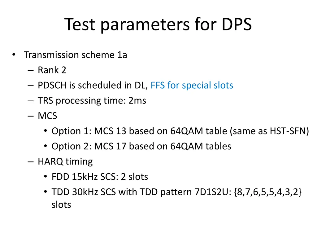 test parameters for dps