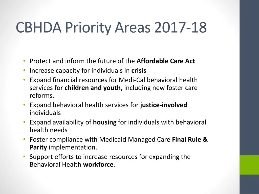 cbhda priority areas 2017 18
