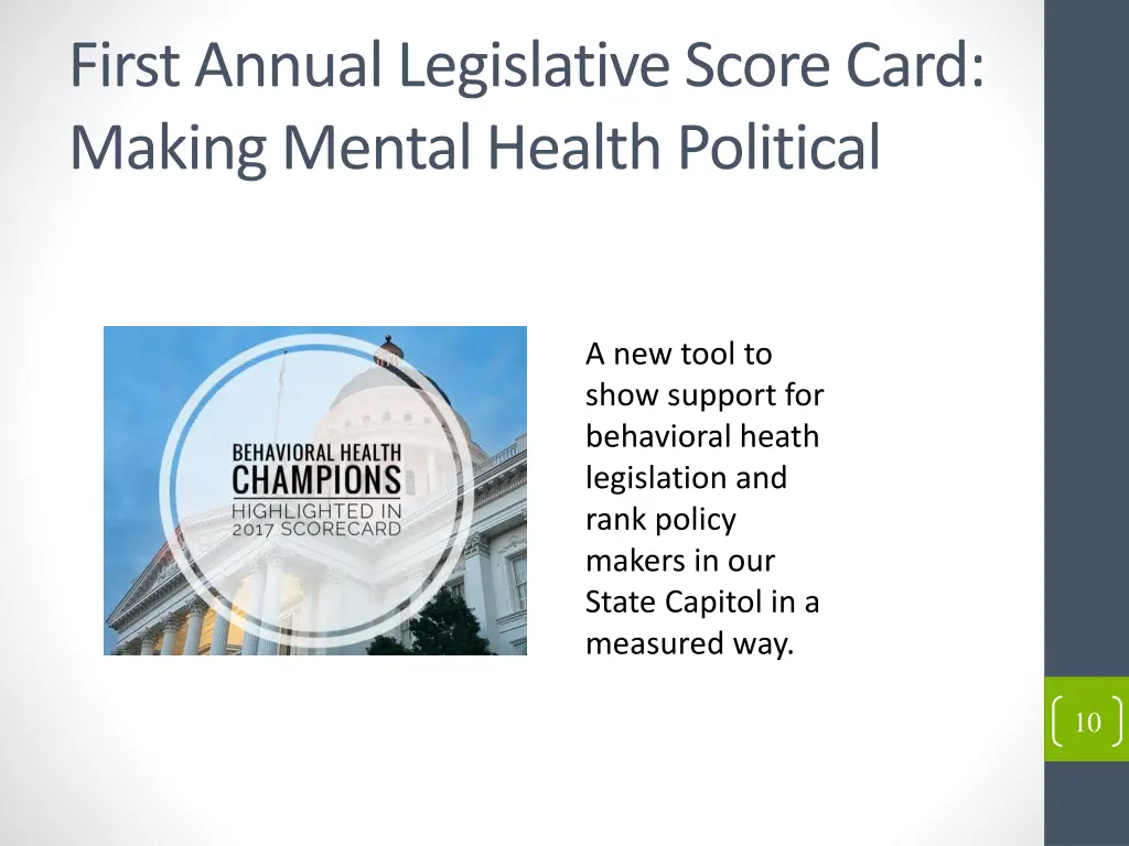 first annual legislative score card making mental