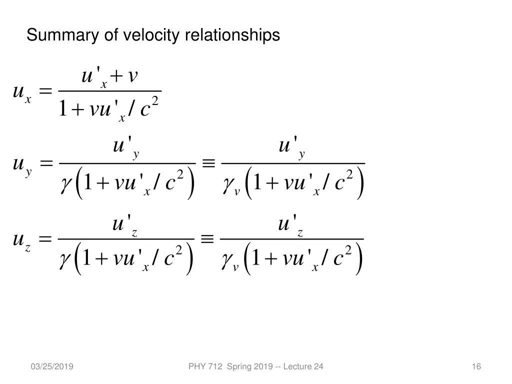 summary of velocity relationships