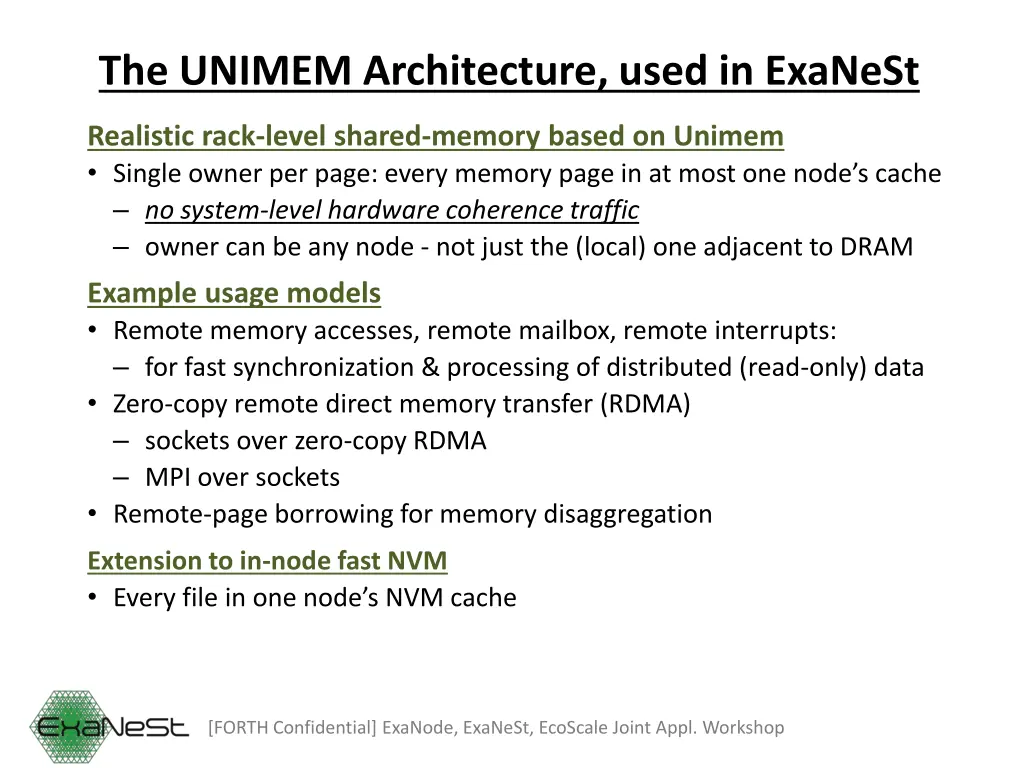 the unimem architecture used in exanest