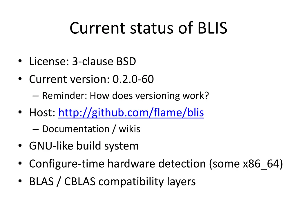 current status of blis