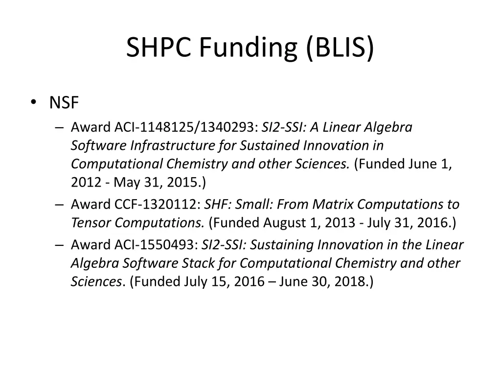 shpc funding blis