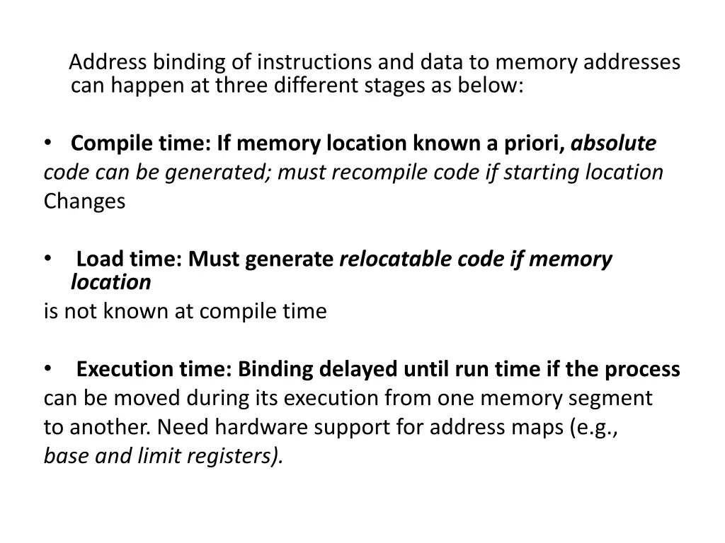 address binding of instructions and data