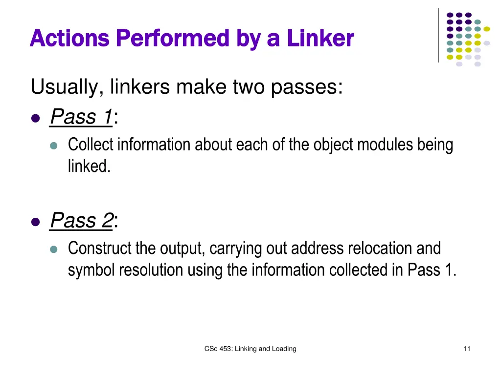 actions performed by a linker actions performed