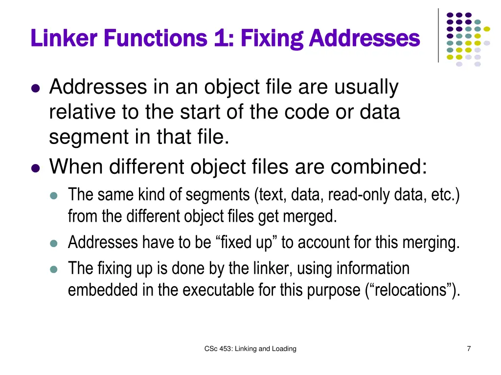 linker functions 1 fixing addresses linker