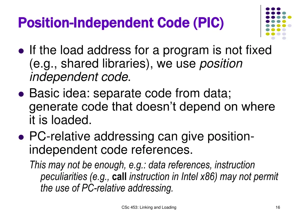 position position independent code