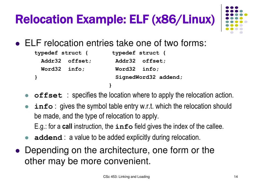 relocation example elf x86 linux relocation