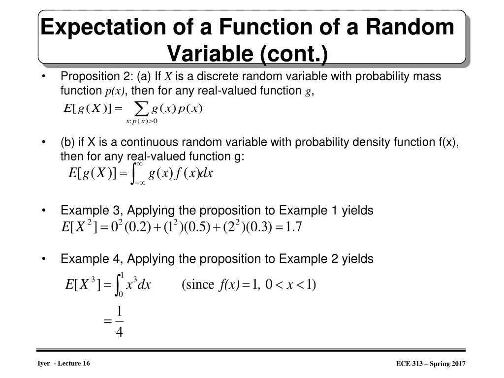 expectation of a function of a random variable 1