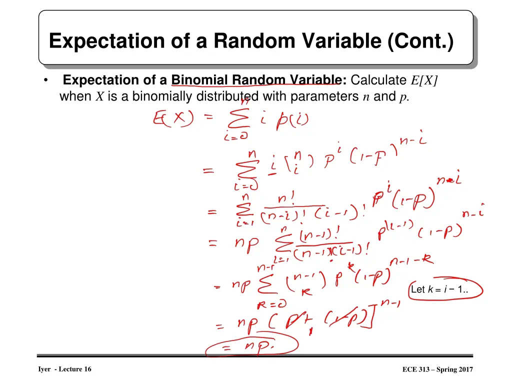 expectation of a random variable cont 2