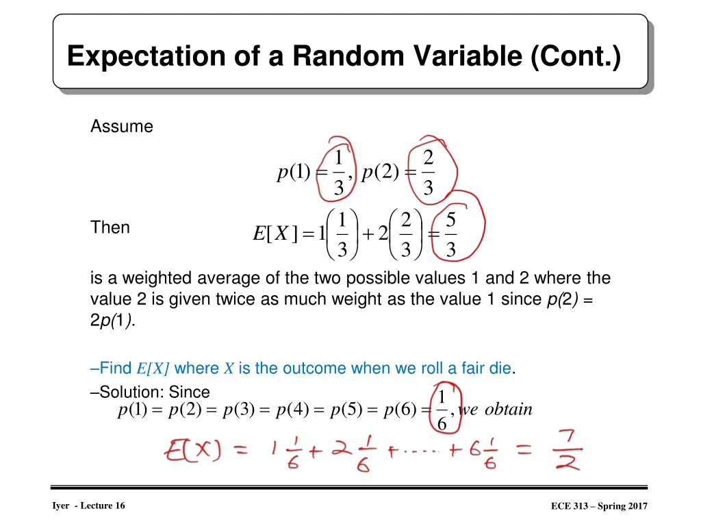 expectation of a random variable cont