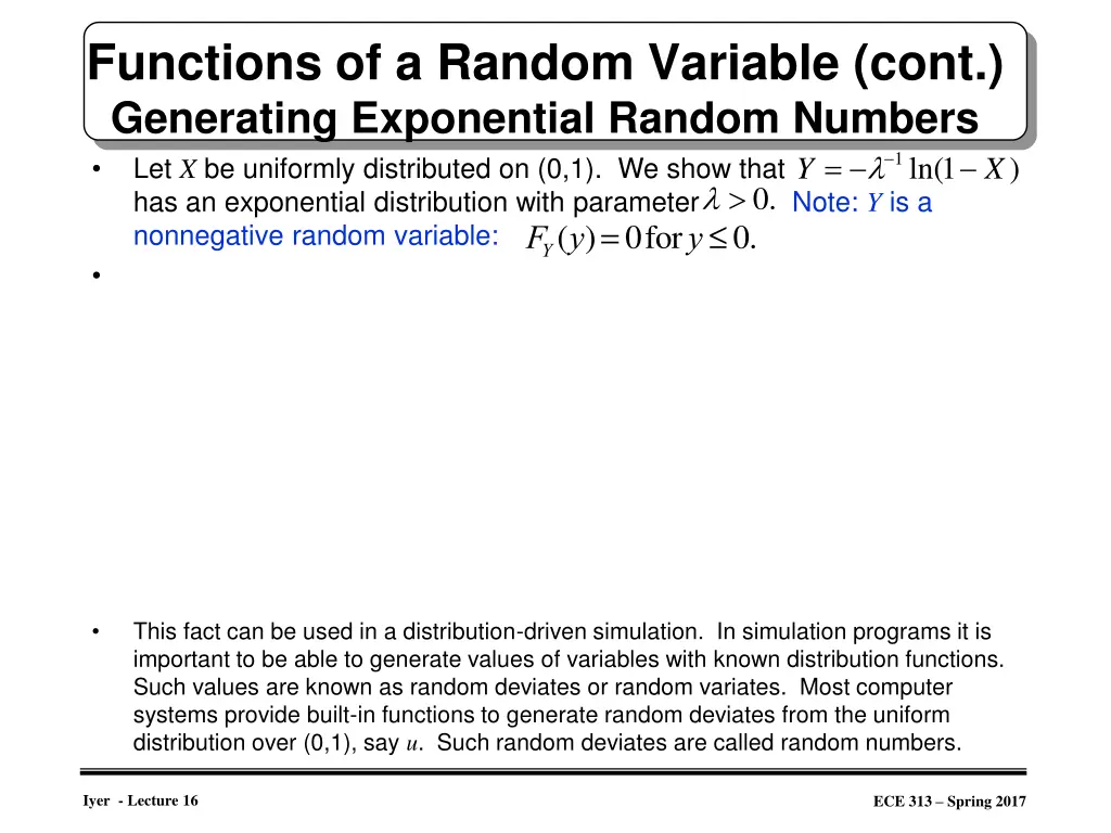 functions of a random variable cont generating