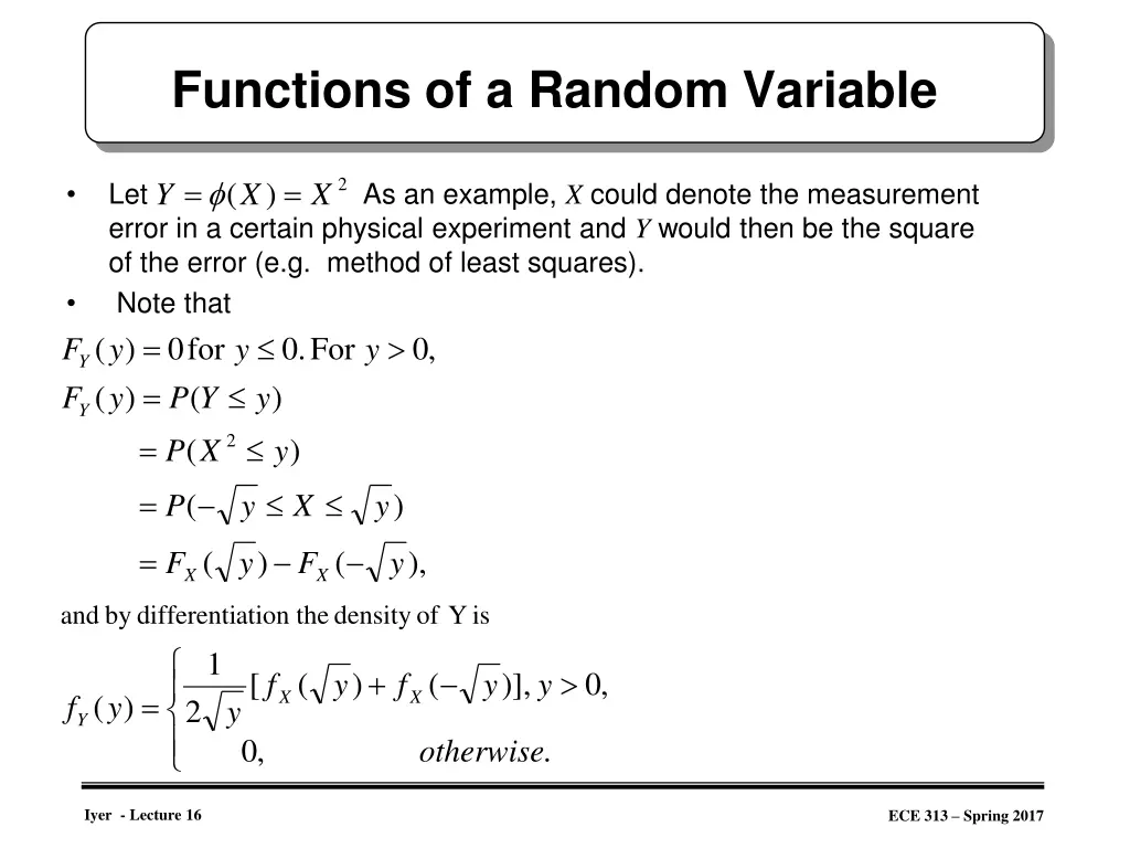 functions of a random variable